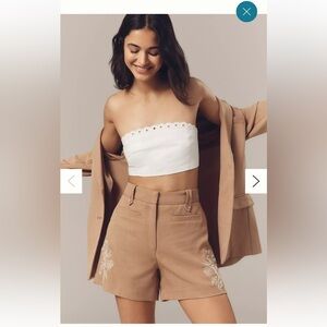 Sam Edelman Brown High Waist Shorts with White Embroidery